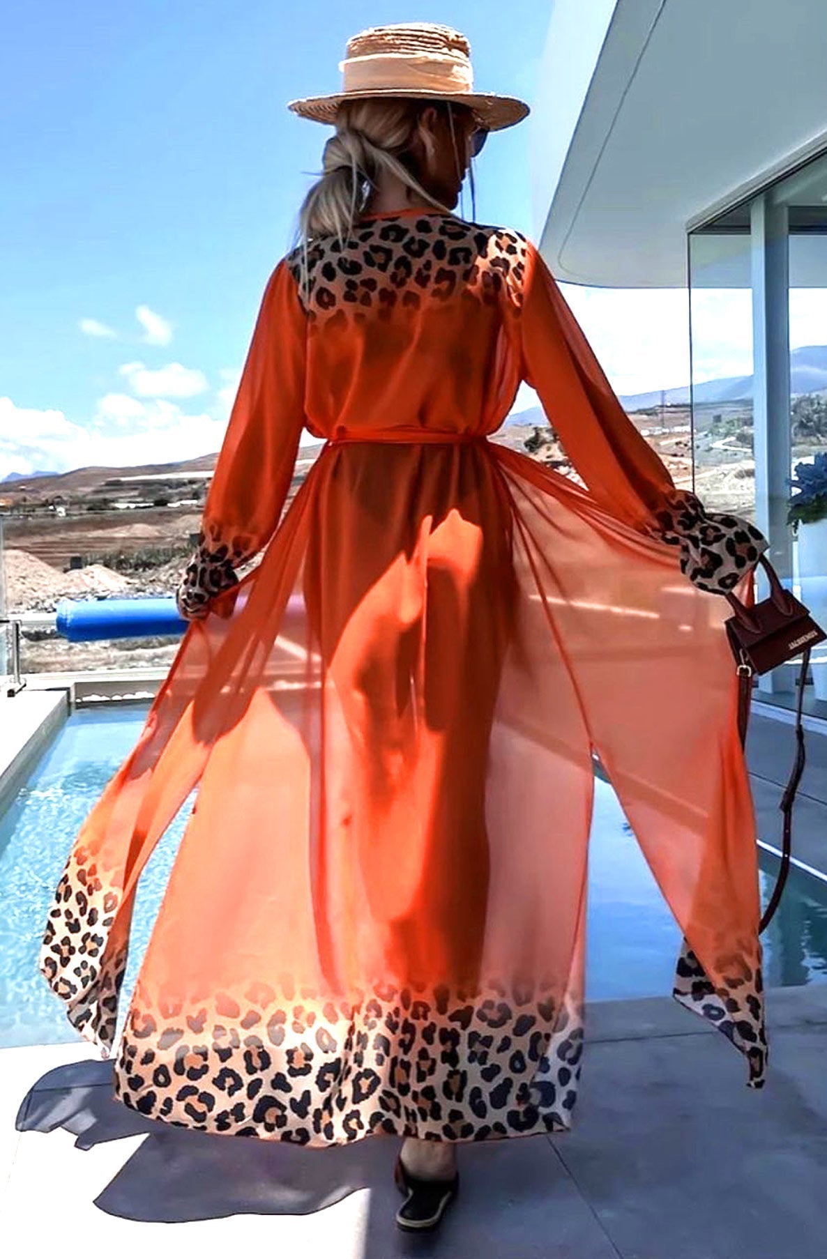 Alora Ombre Leopard Animal Beach Cover Up Wrap Maxi Dress