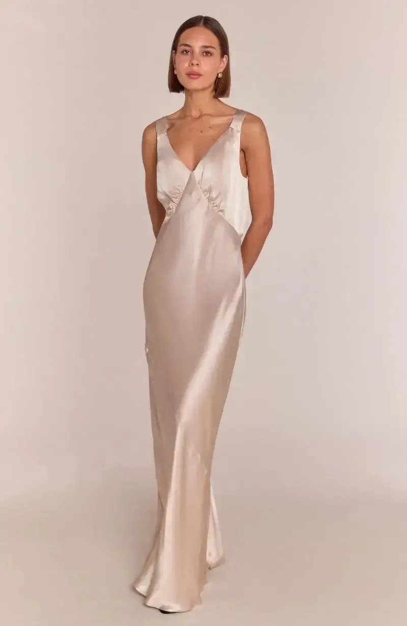 Amelia Dress in Champagne Satin