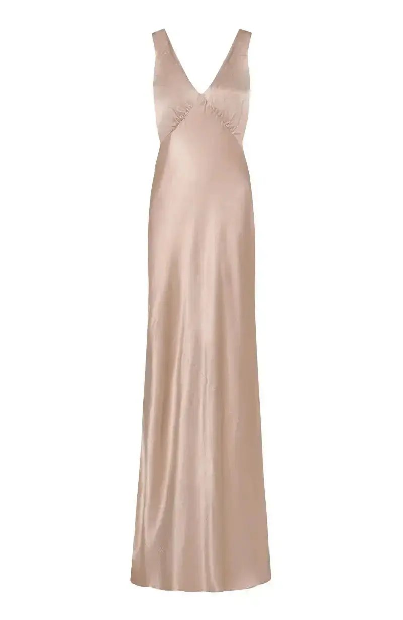 Amelia Dress in Champagne Satin