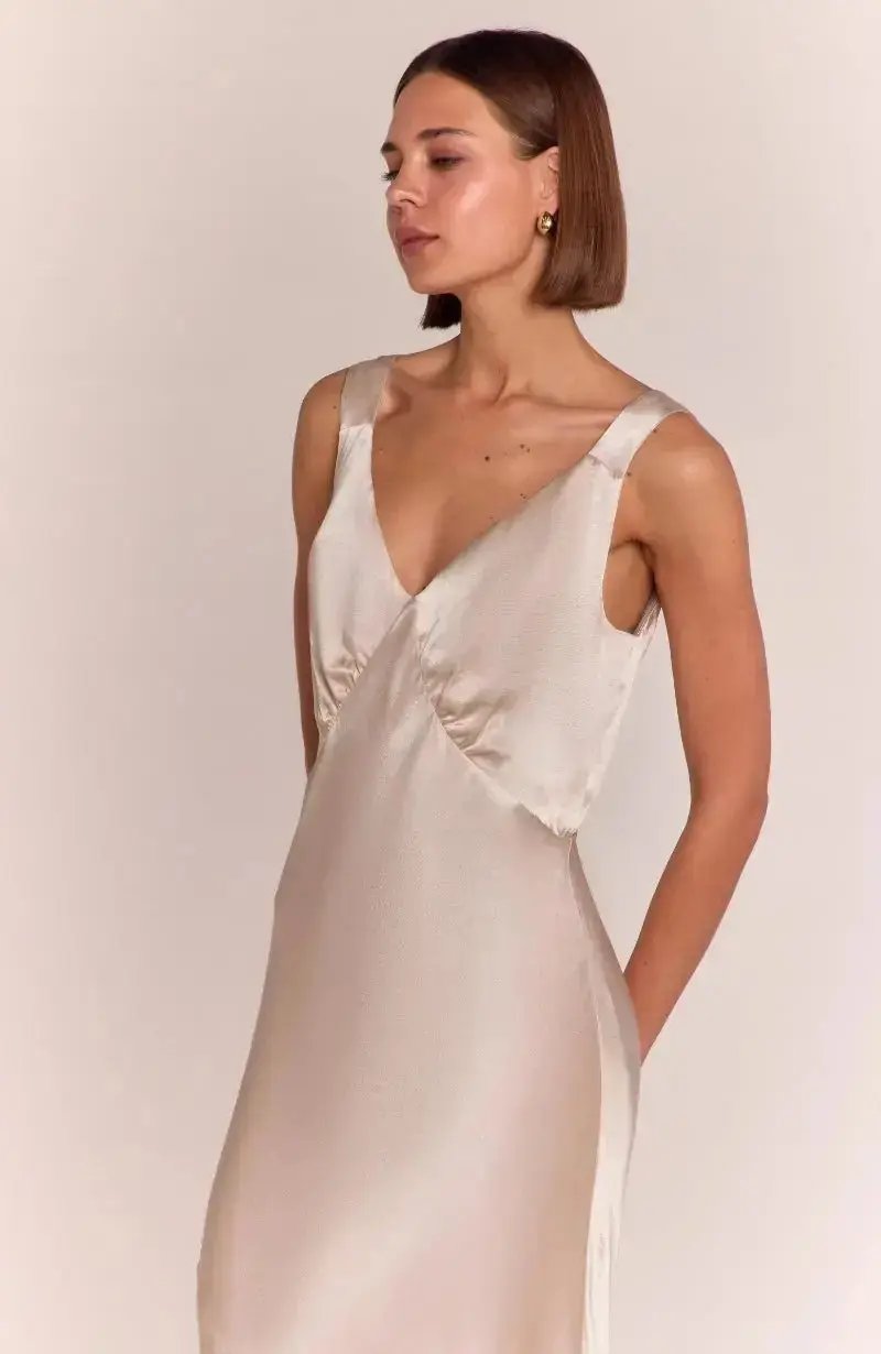 Amelia Dress in Champagne Satin