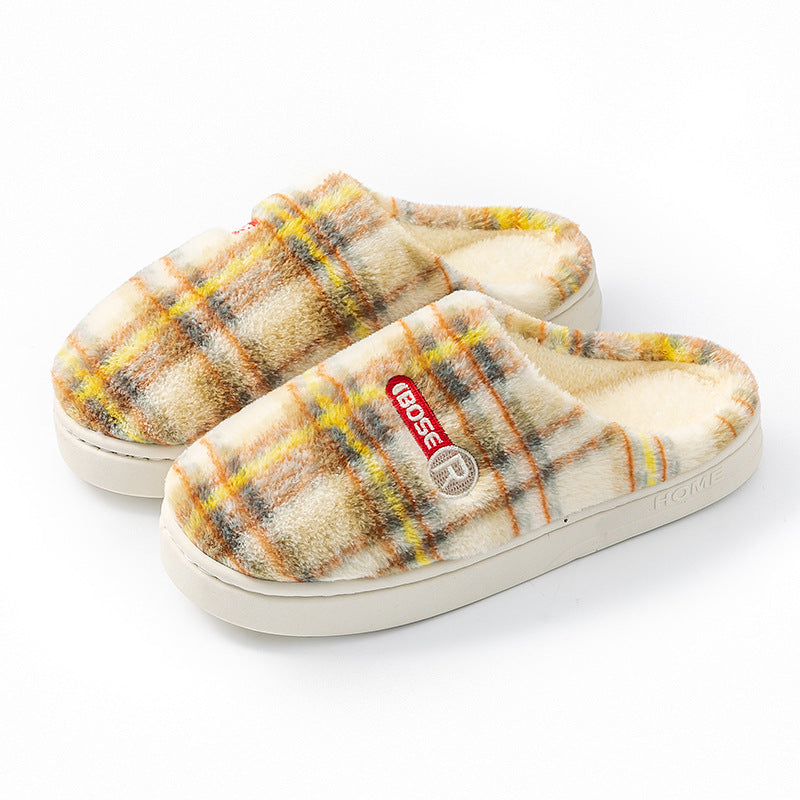 Women's Home Plush Warm Non-slip Plaid Cotton Shoes - Amber Fashion UK