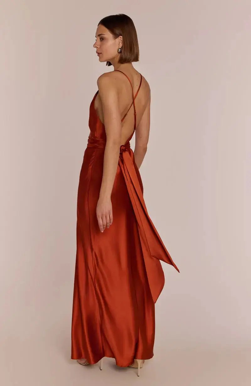 Brooklyn Dress in Burnt Orange Satin