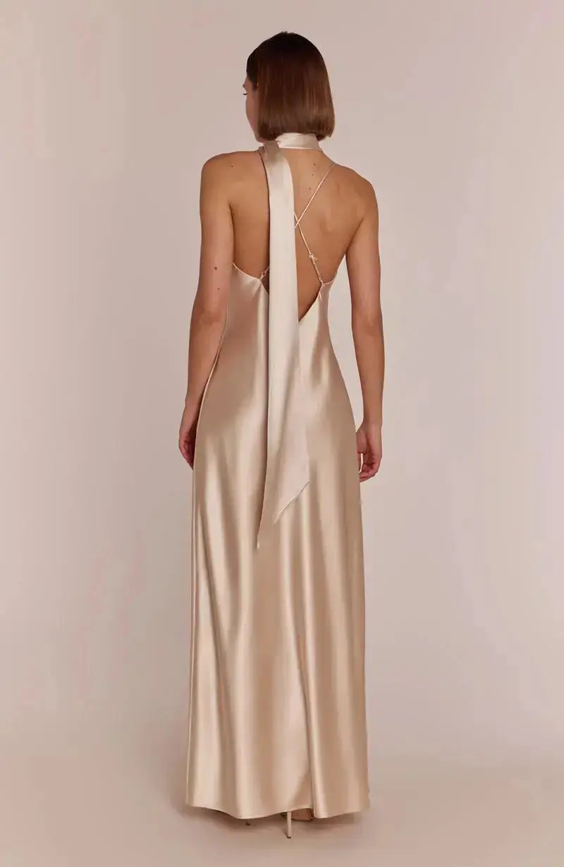 Brooklyn Dress in Champagne Satin