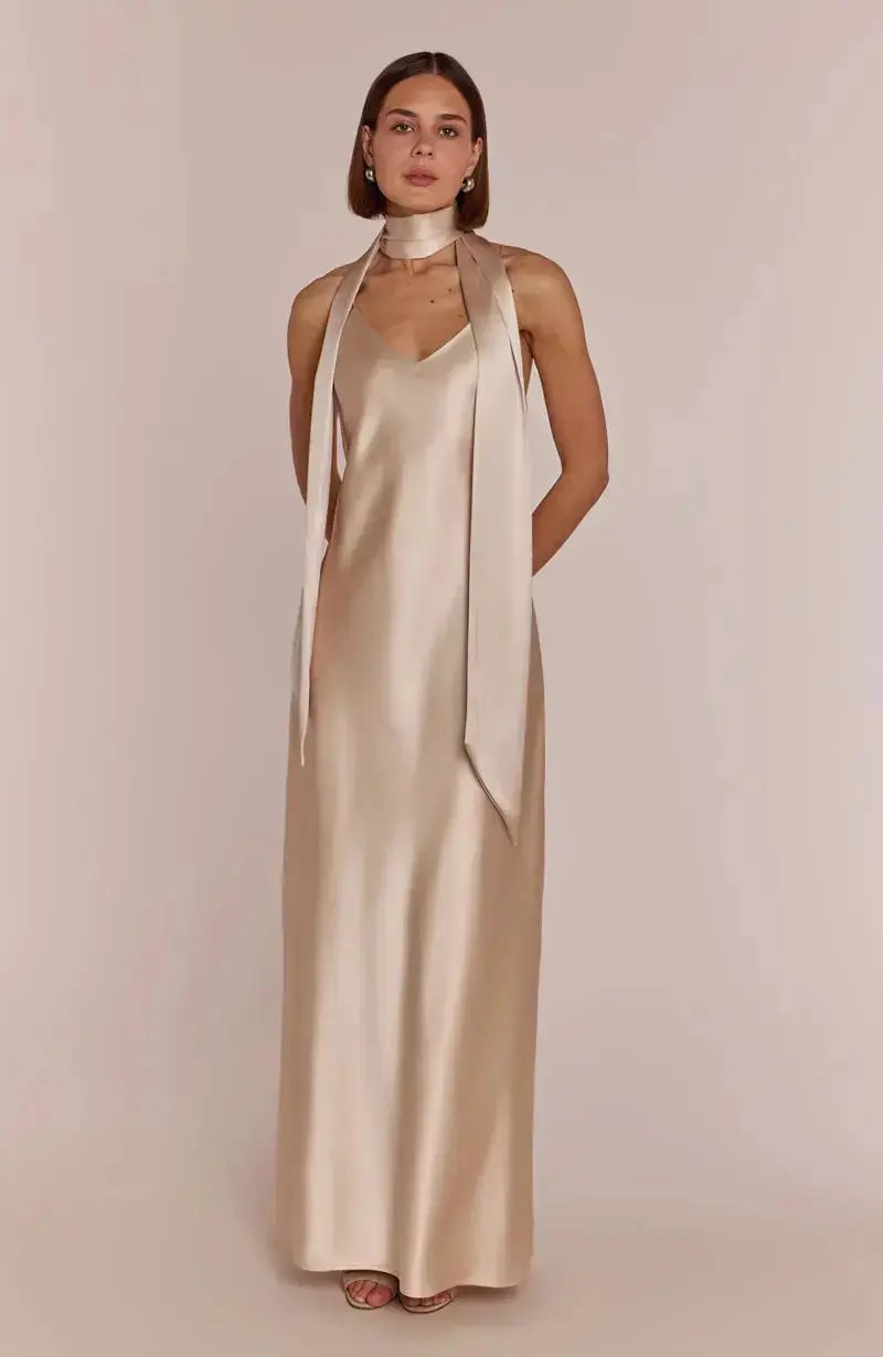 Brooklyn Dress in Champagne Satin