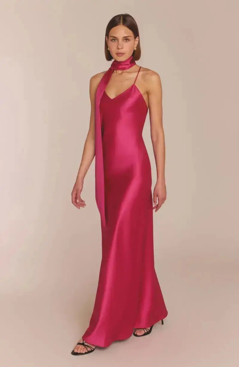 Brooklyn Dress in Hot Pink Satin