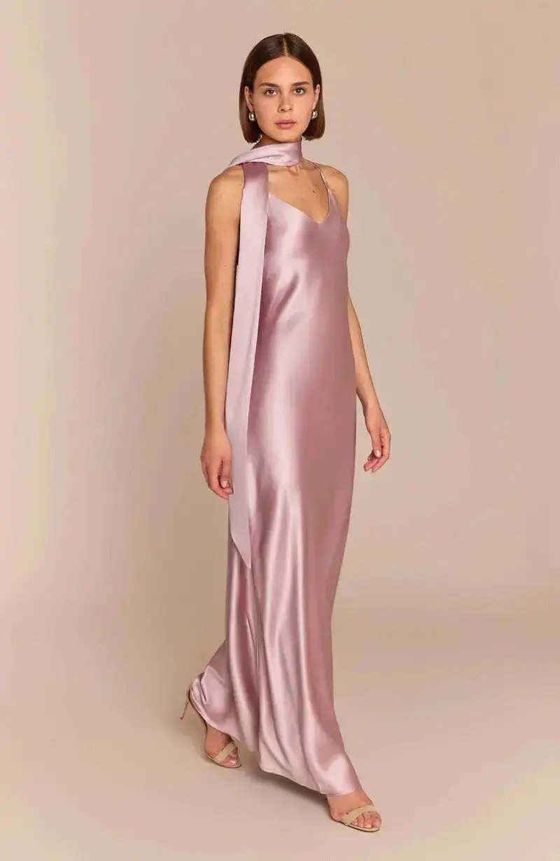 Brooklyn Dress in Rose Pink Satin