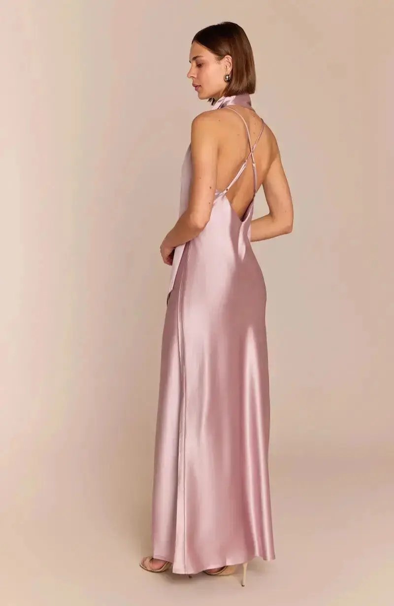 Brooklyn Dress in Rose Pink Satin