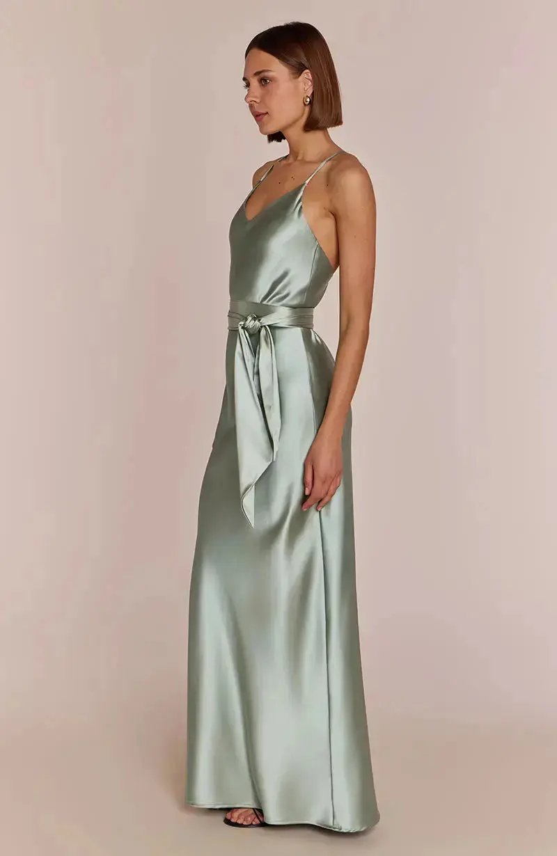 Brooklyn Dress in Sage Green Satin