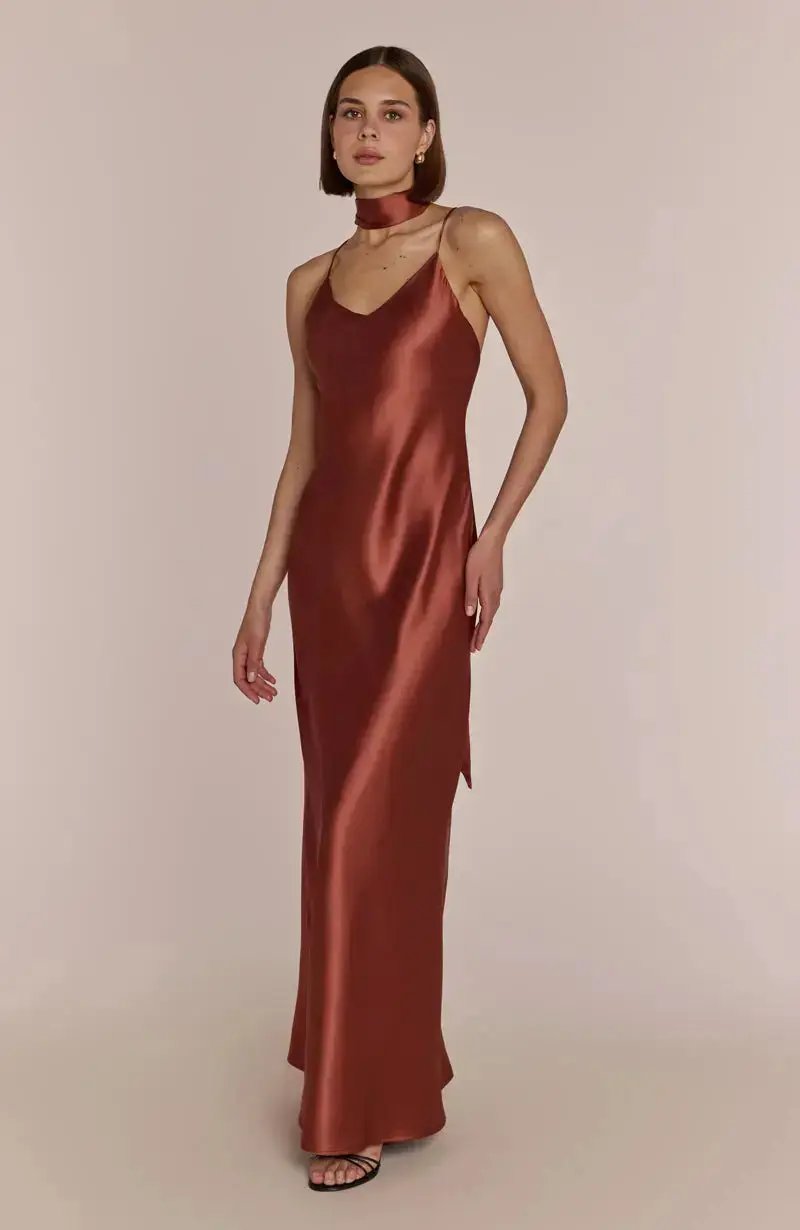 Brooklyn Dress in Terracotta Satin