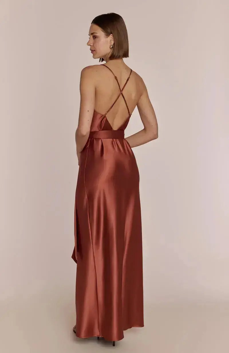 Brooklyn Dress in Terracotta Satin