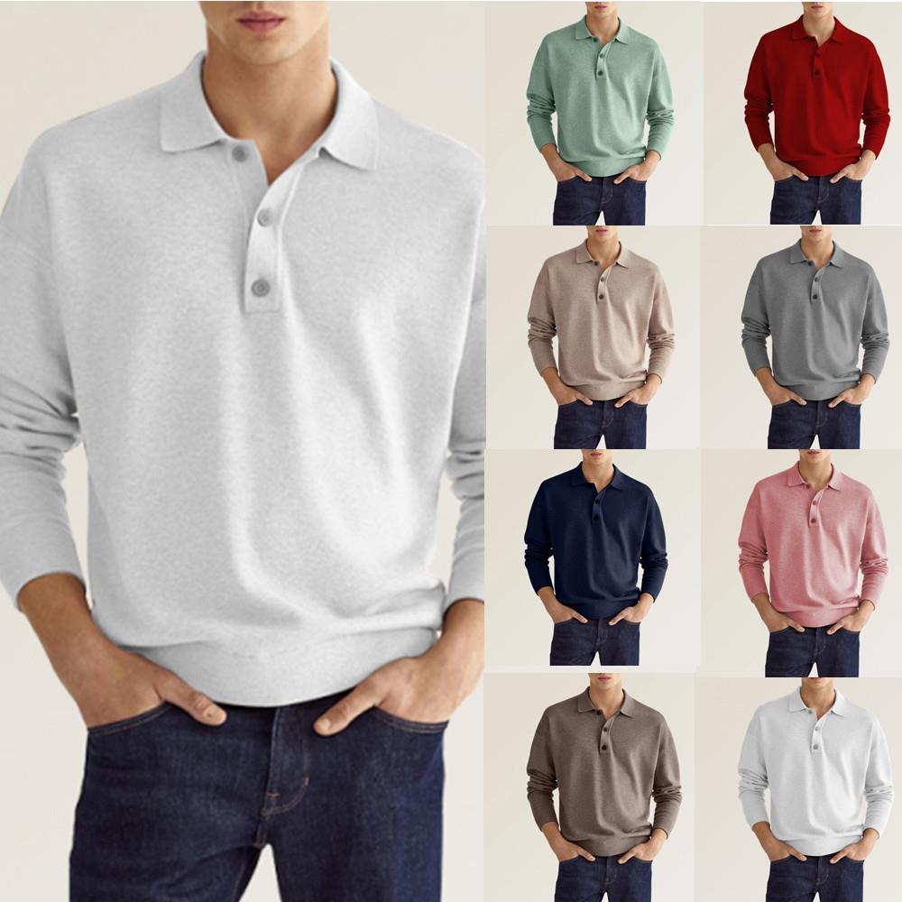 New Autumn Long Sleeve V-neck Buttons Men's Casual Jacket Polo Shirt - Amber Fashion UK