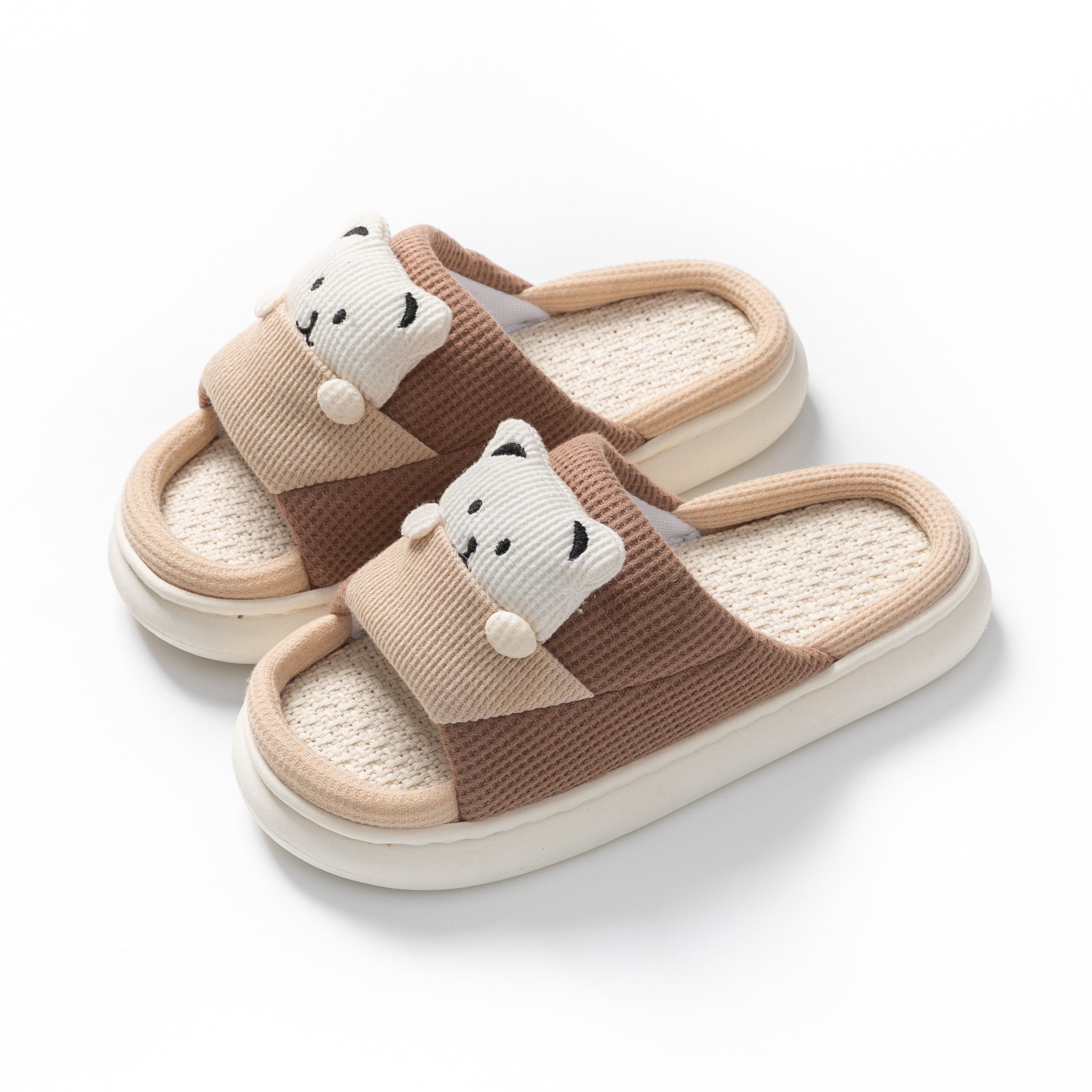 Cute Cartoon Bear Slippers Spring And Autumn Fashion Thick-soled  Mute Linen Slipper Women's House Shoes - Amber Fashion UK