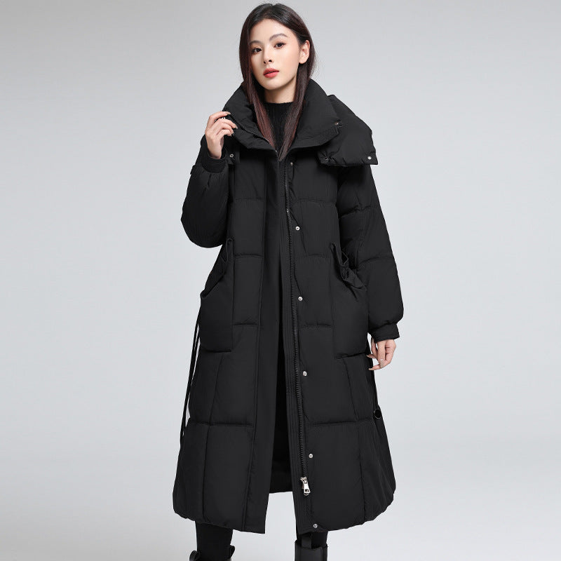 Knee-length Warm Cotton Coat Loose Thicken Waist-cinching Padded Jacket - Amber Fashion UK