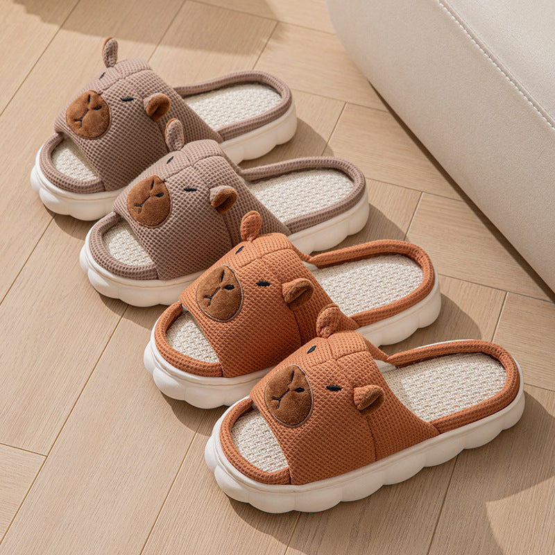Open Toe  Couple Indoor Non-slip Linen Slippers - Amber Fashion UK