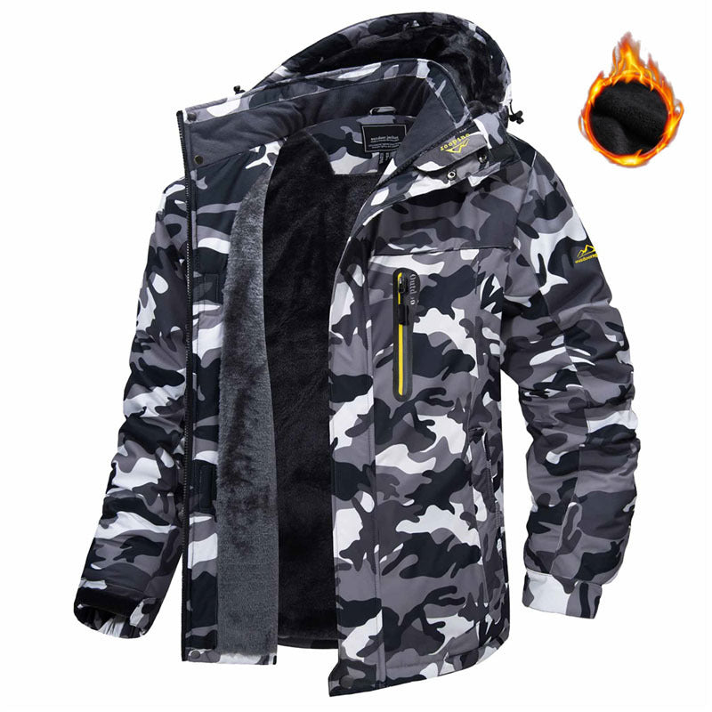 Winter Hooded Jacket Fashion Casual Warm Fleece Coat Windproof Rainproof Parka Windbreaker Men's Top - Amber Fashion UK