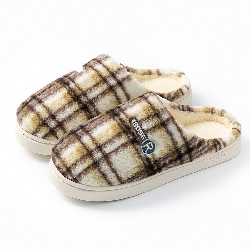Women's Home Plush Warm Non-slip Plaid Cotton Shoes - Amber Fashion UK