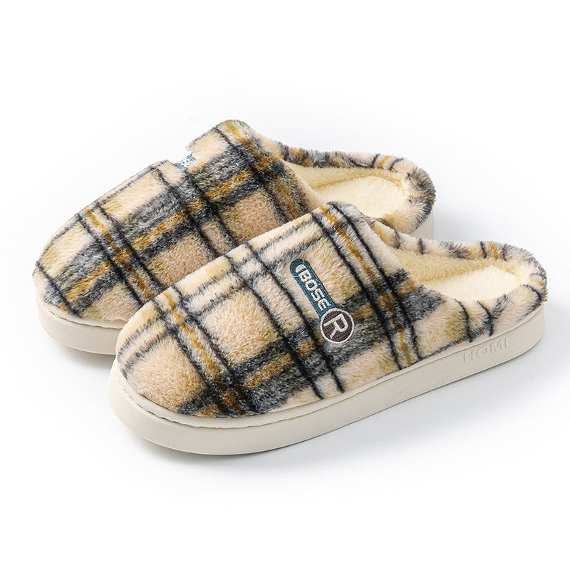 Women's Home Plush Warm Non-slip Plaid Cotton Shoes - Amber Fashion UK