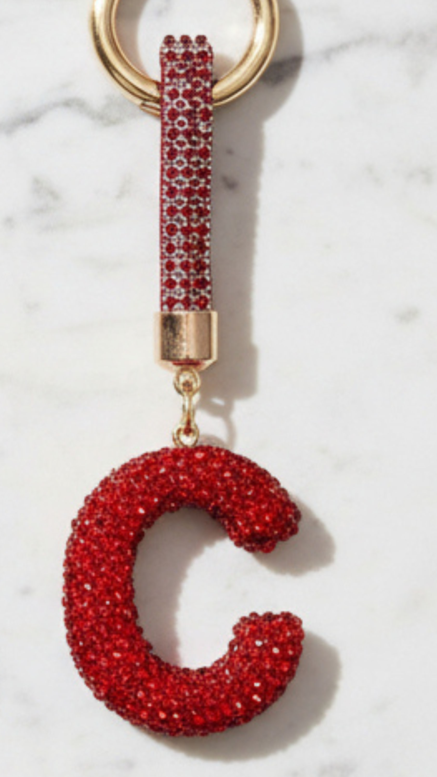 Initial Letter Red Crystal Glam Key Ring & Bag Charm