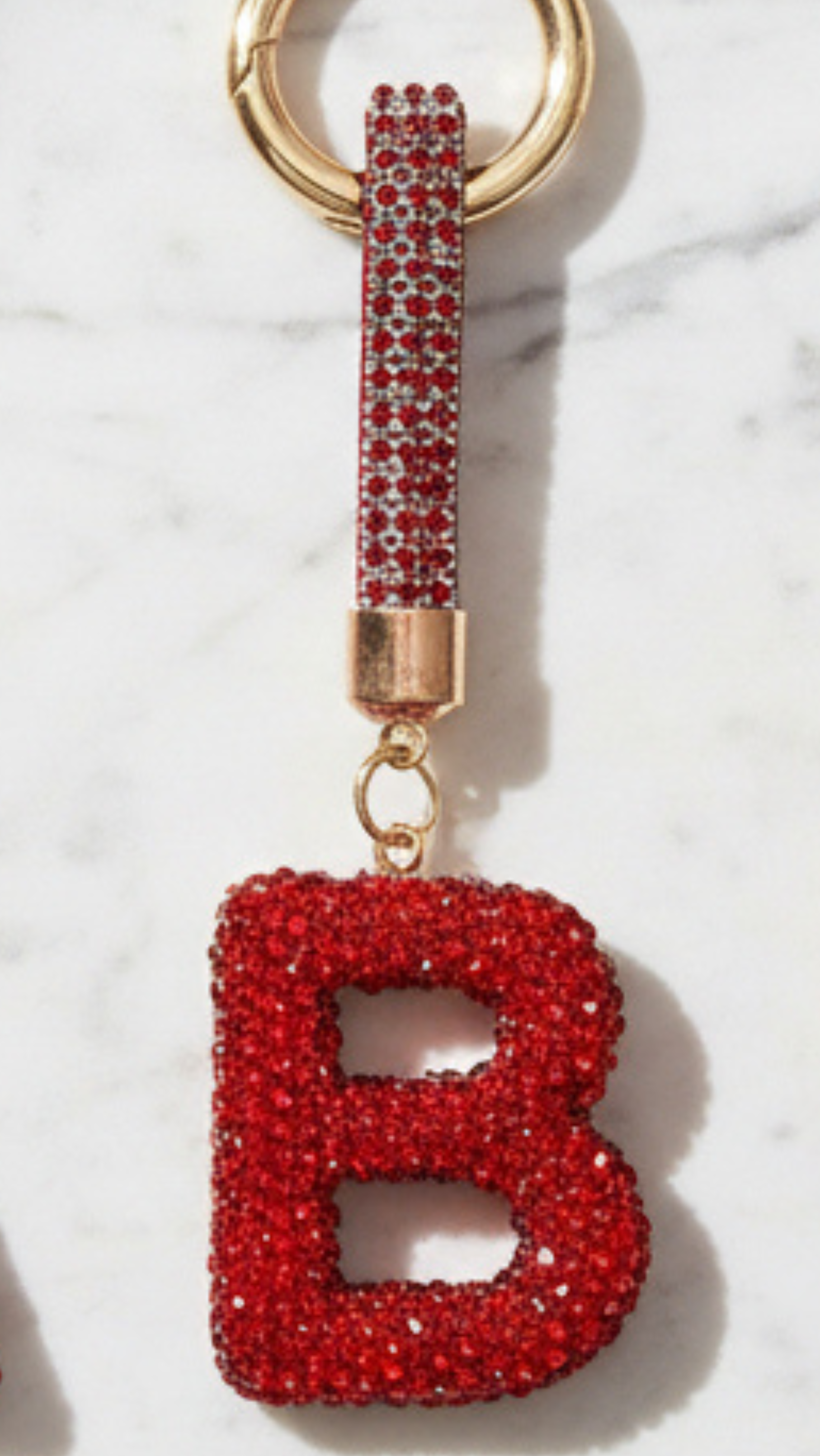 Initial Letter Red Crystal Glam Key Ring & Bag Charm