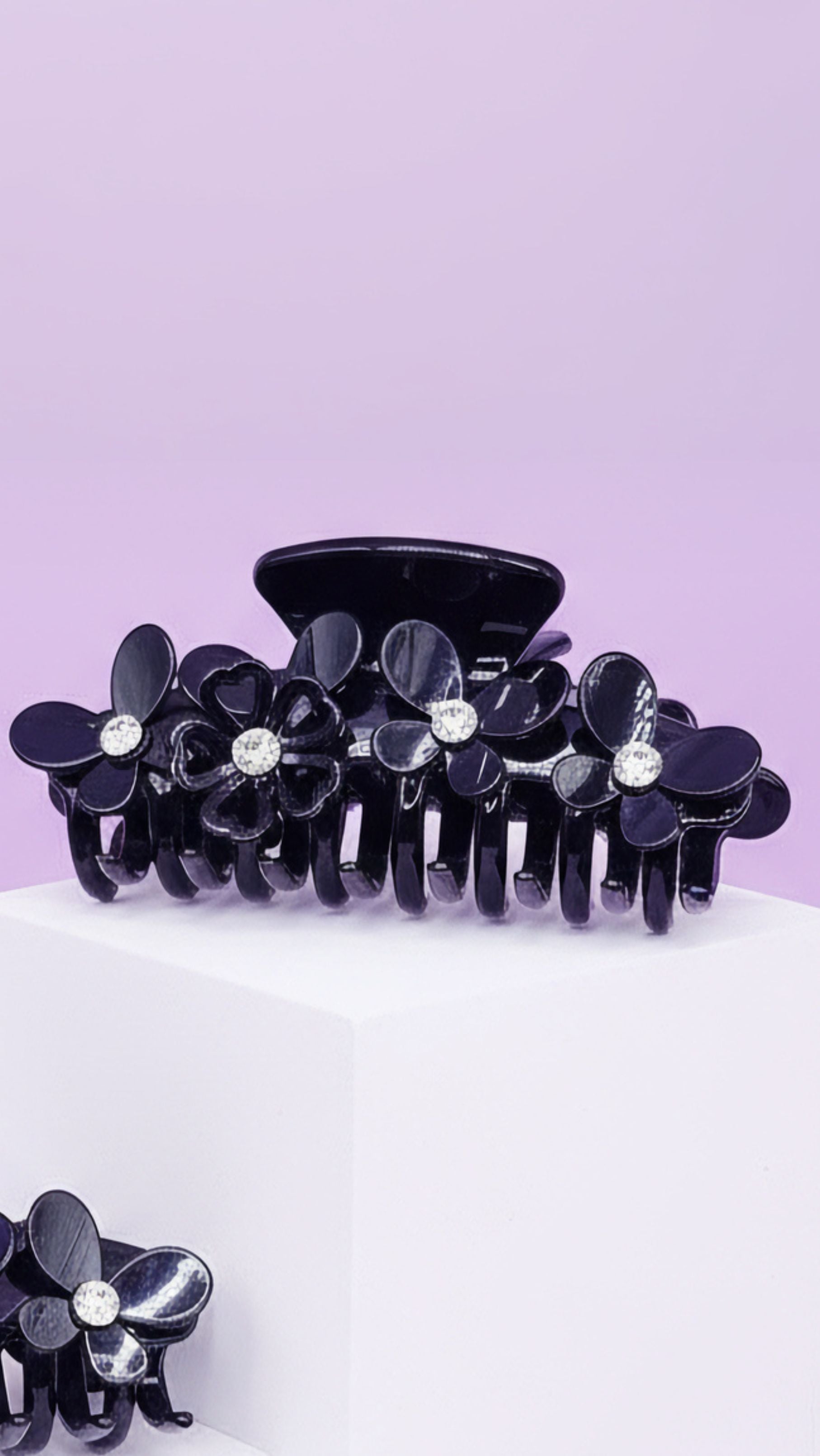 Black Flower Crystal Hair Clamps Pack of 12