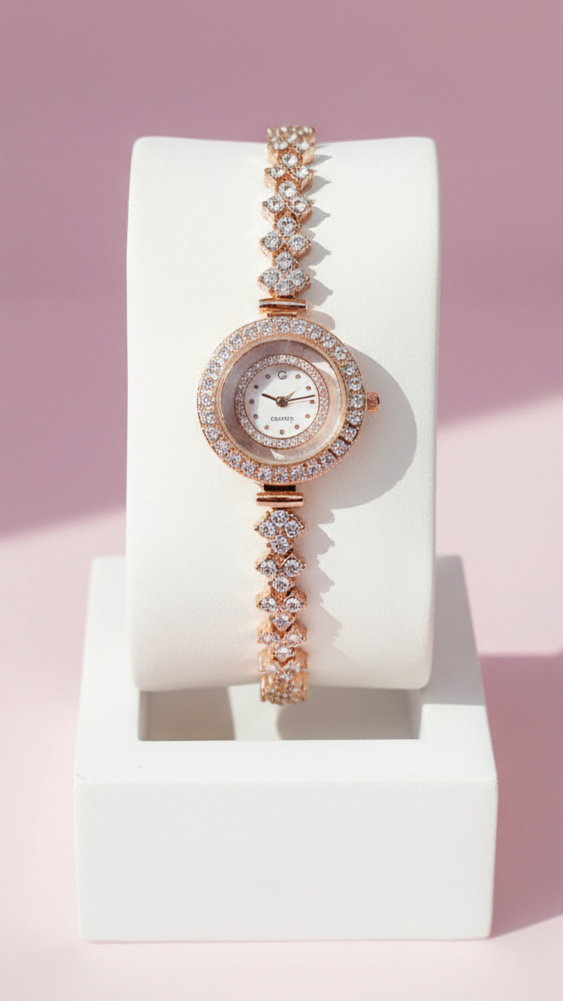 Crystal Bezel Round Face Link Watch