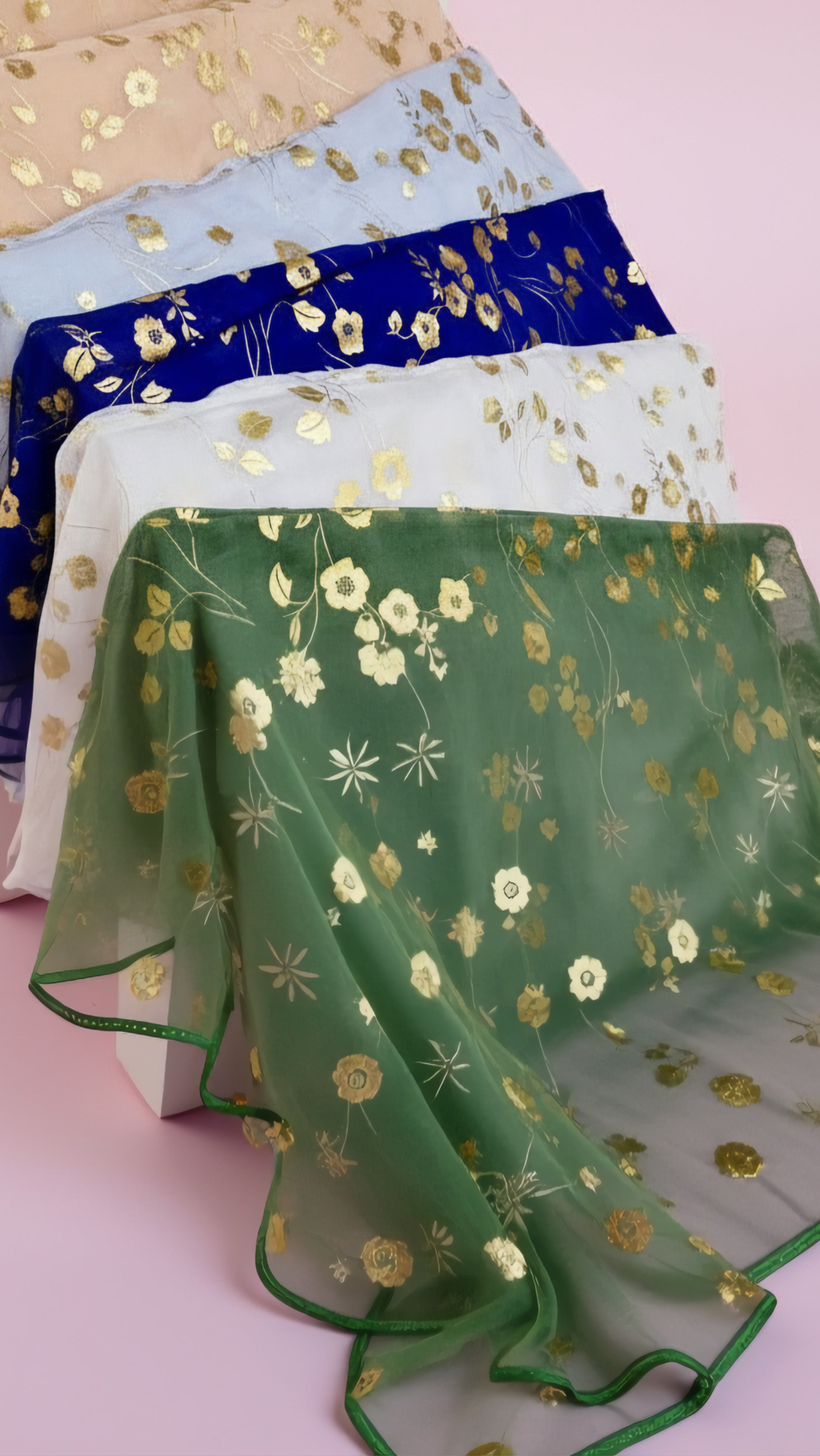 Meadow Flowers Shimmer Gold Foil Scarf Pack of 12