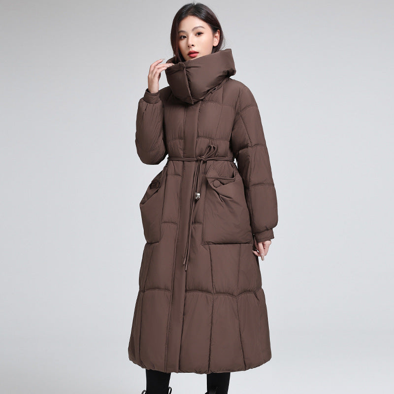 Knee-length Warm Cotton Coat Loose Thicken Waist-cinching Padded Jacket - Amber Fashion UK