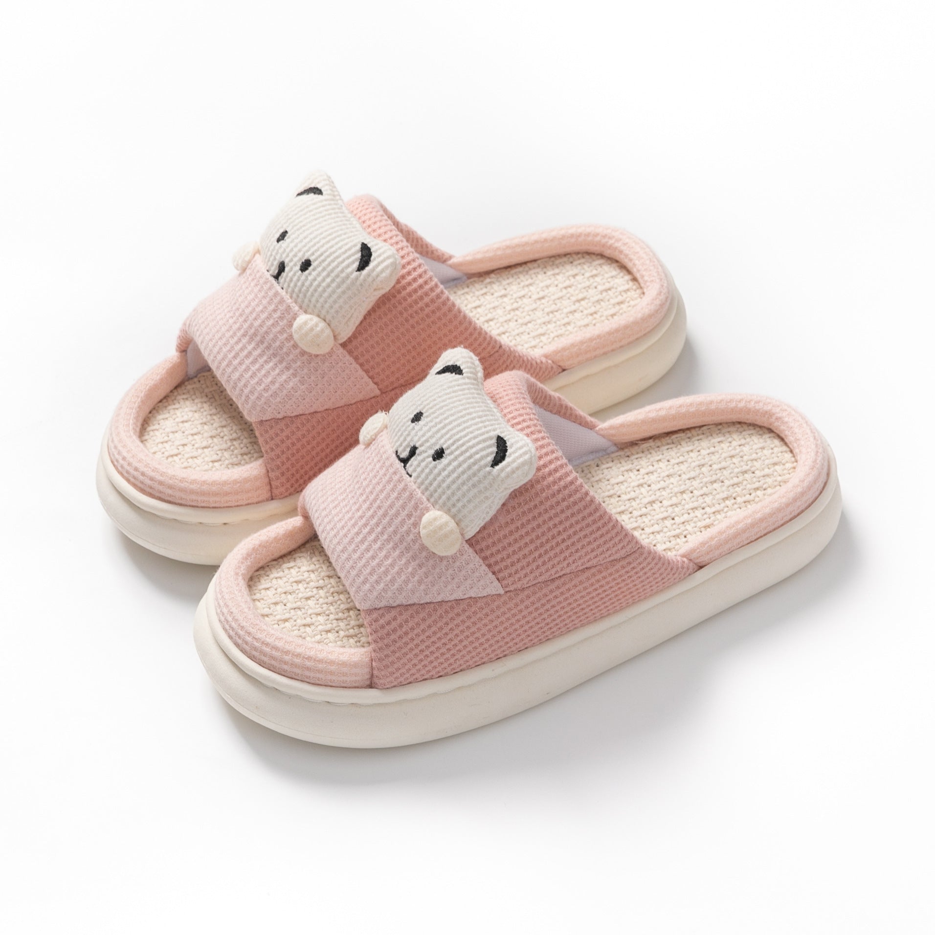 Cute Cartoon Bear Slippers Spring And Autumn Fashion Thick-soled  Mute Linen Slipper Women's House Shoes - Amber Fashion UK