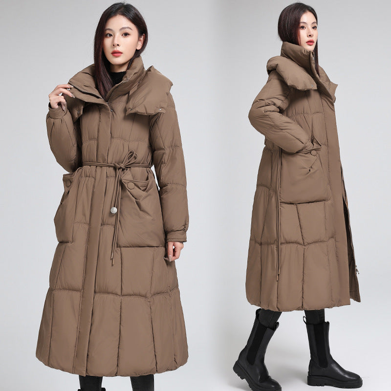 Knee-length Warm Cotton Coat Loose Thicken Waist-cinching Padded Jacket - Amber Fashion UK