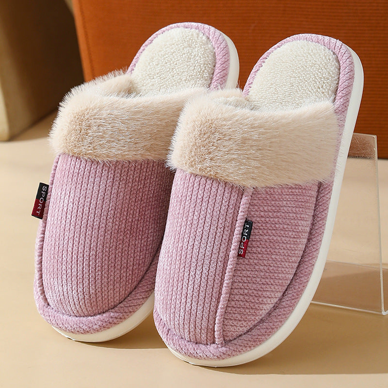 Fur Mouth Home Non-slip Thermal Cotton Slippers - Amber Fashion UK