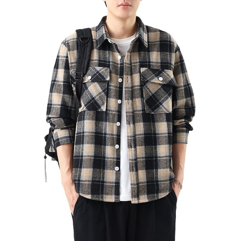 Brushed Plaid Long Sleeve Shirt - Amber Fashion UK
