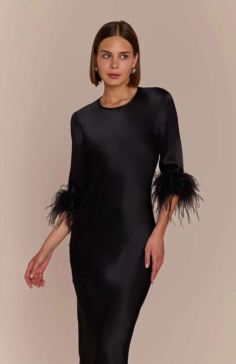 Dolly Feather Sleeve Dress In Black