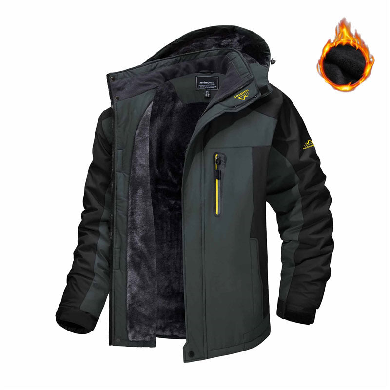 Winter Hooded Jacket Fashion Casual Warm Fleece Coat Windproof Rainproof Parka Windbreaker Men's Top - Amber Fashion UK