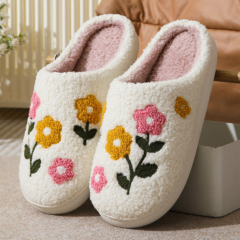 Warm Indoor Comfortable Colorful Flowers Cotton Slippers - Amber Fashion UK