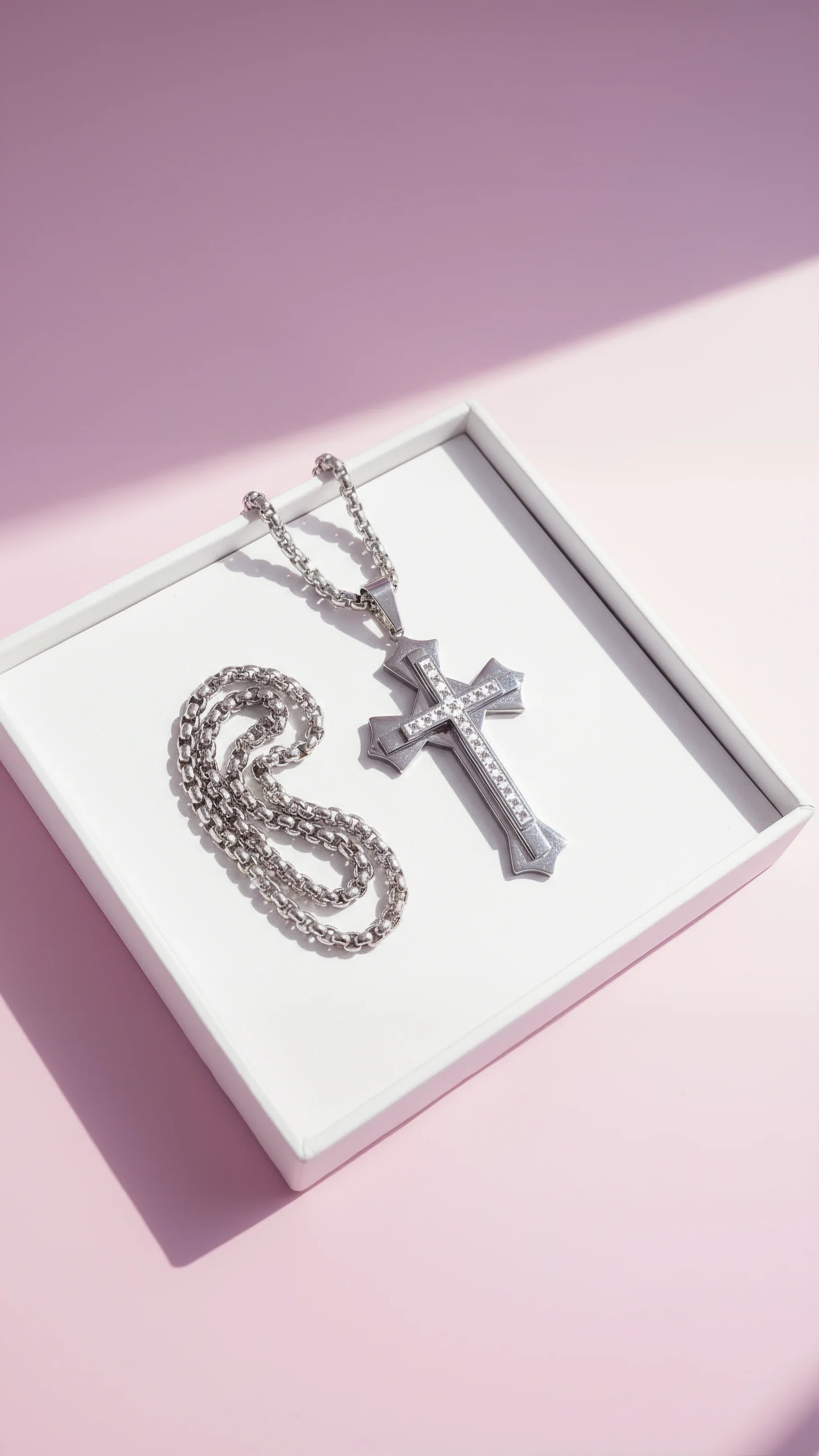 Two Tone Alloy Crystal Cross Necklace