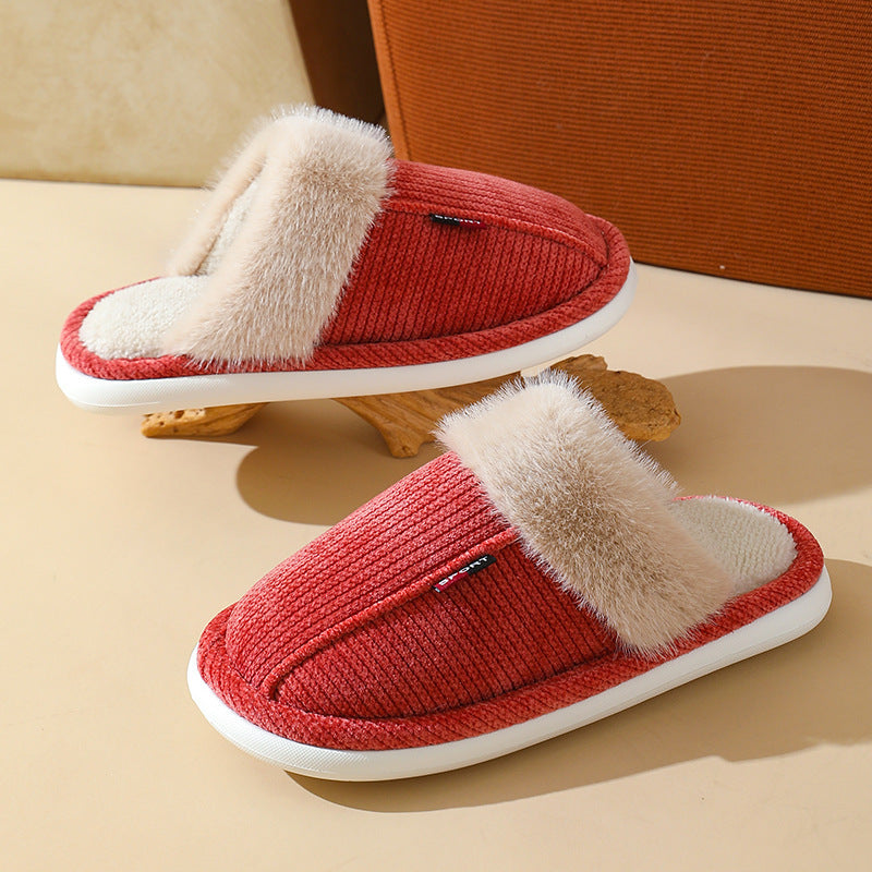 Fur Mouth Home Non-slip Thermal Cotton Slippers - Amber Fashion UK