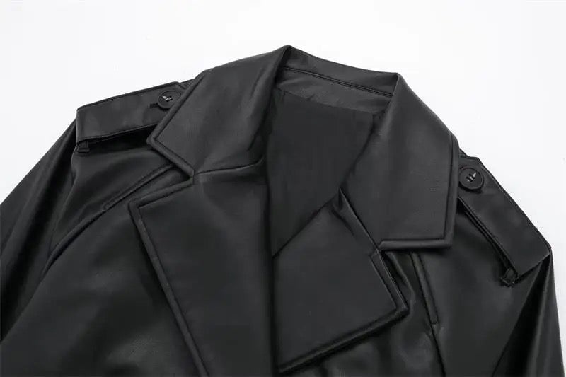 Leatherette Cropped Trench Coat