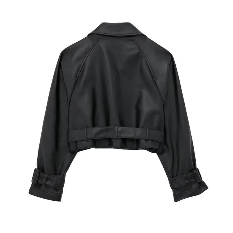 Leatherette Cropped Trench Coat