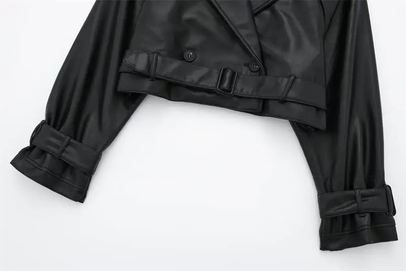 Leatherette Cropped Trench Coat