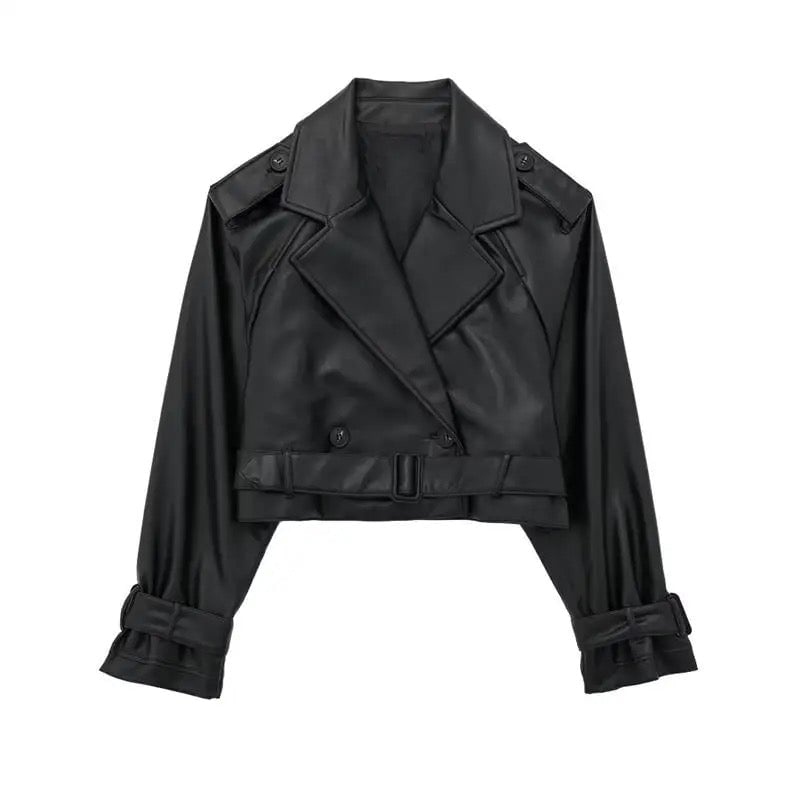 Leatherette Cropped Trench Coat