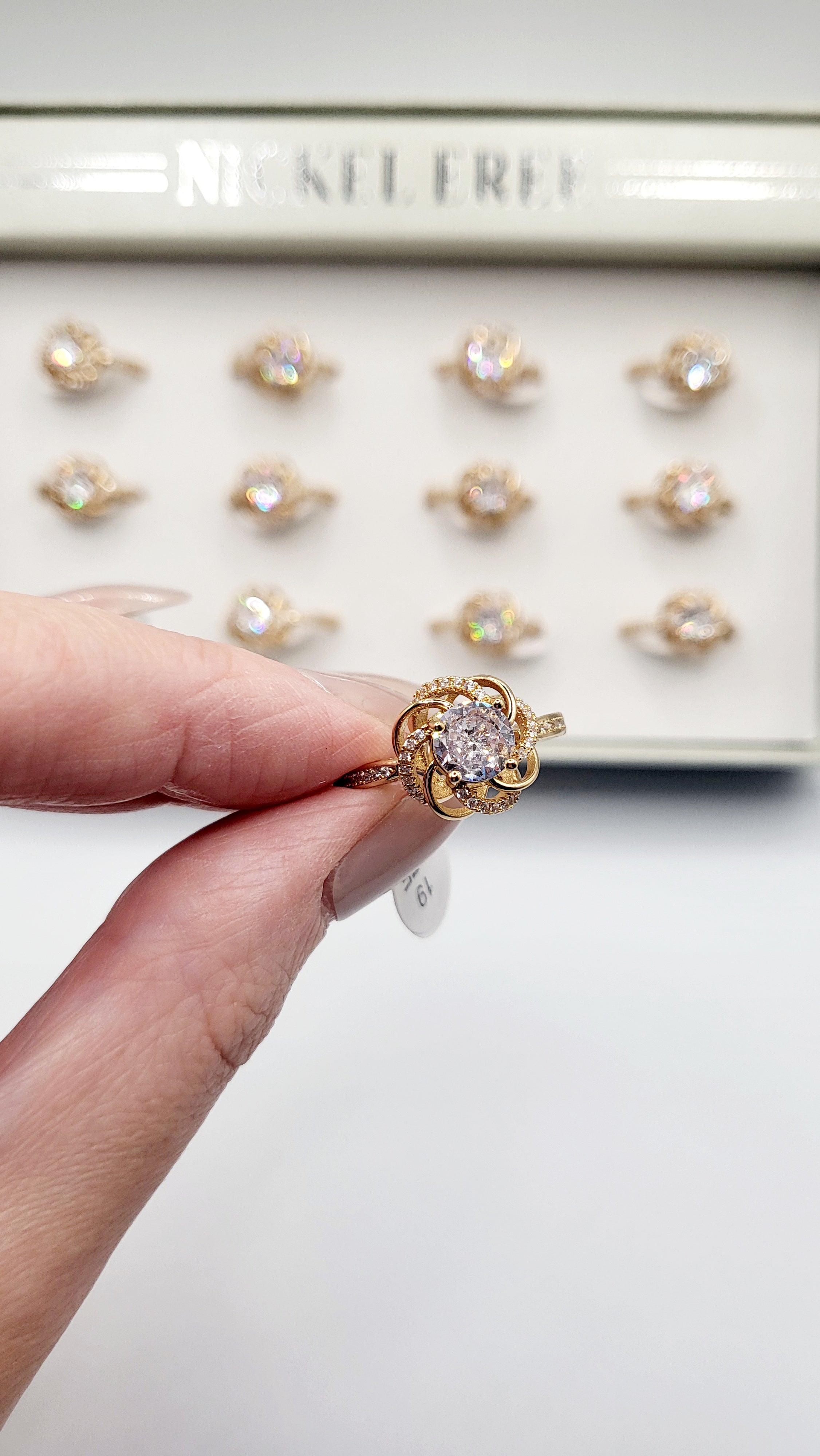 Swirl Crystal Ring Gold Box set of 12