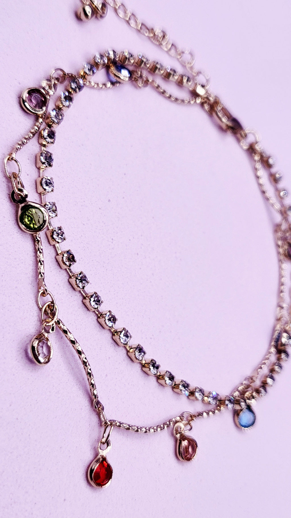 Rainbow Crystal Charm Tennis Anklet