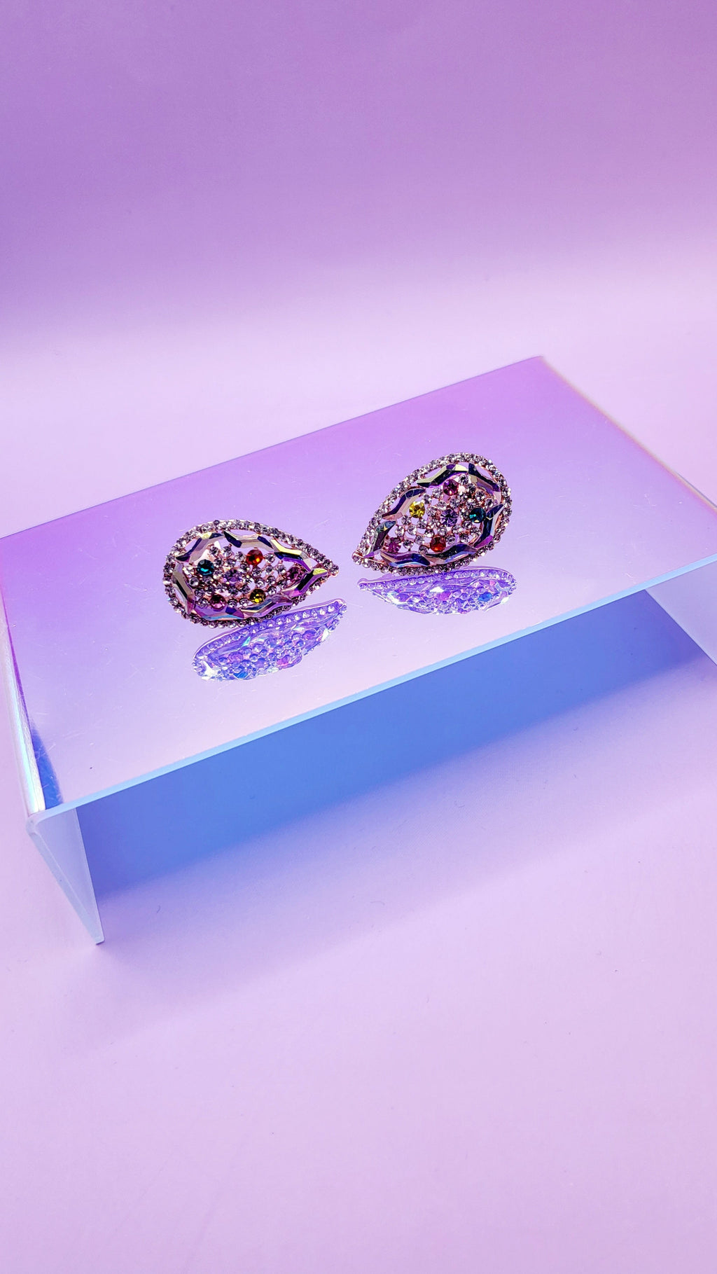 Rainbow Crystal Non Pierced Clip On Earrings