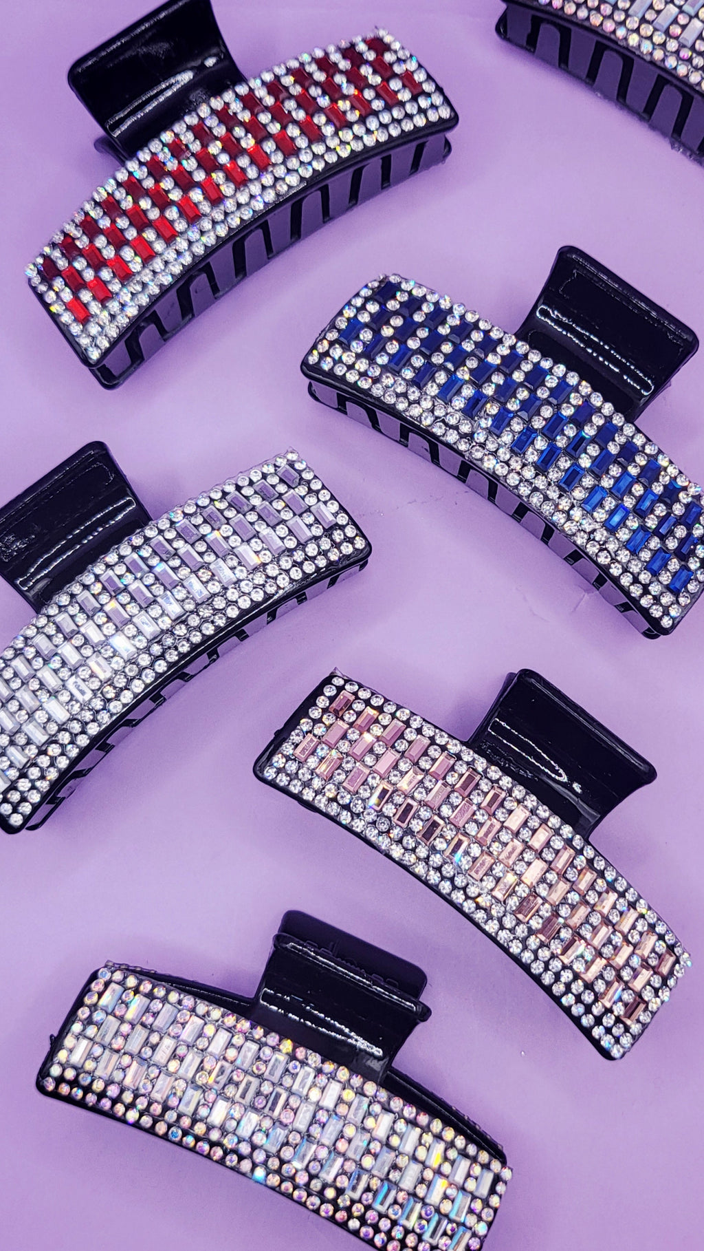 Mirrored Crystal Oblong Hair Clamps Pack of 12