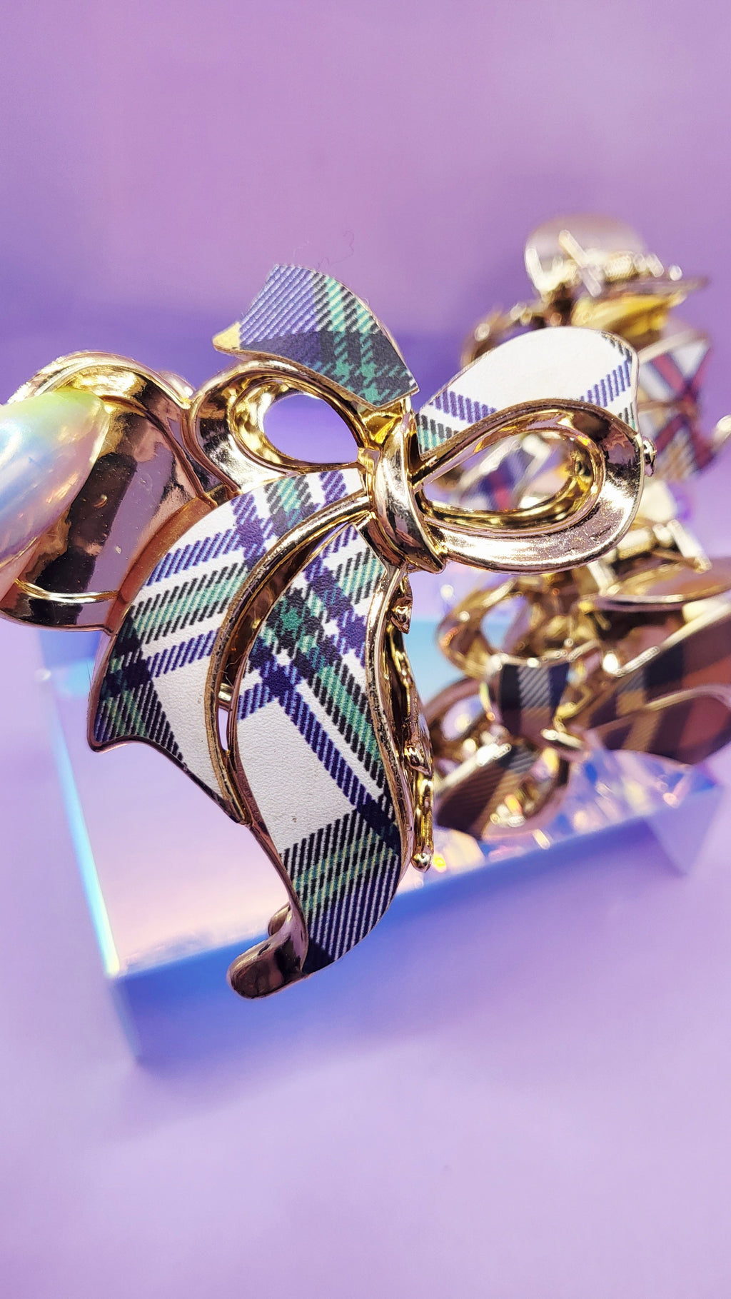 Tartan Bow Hair Clamps Pack of 12
