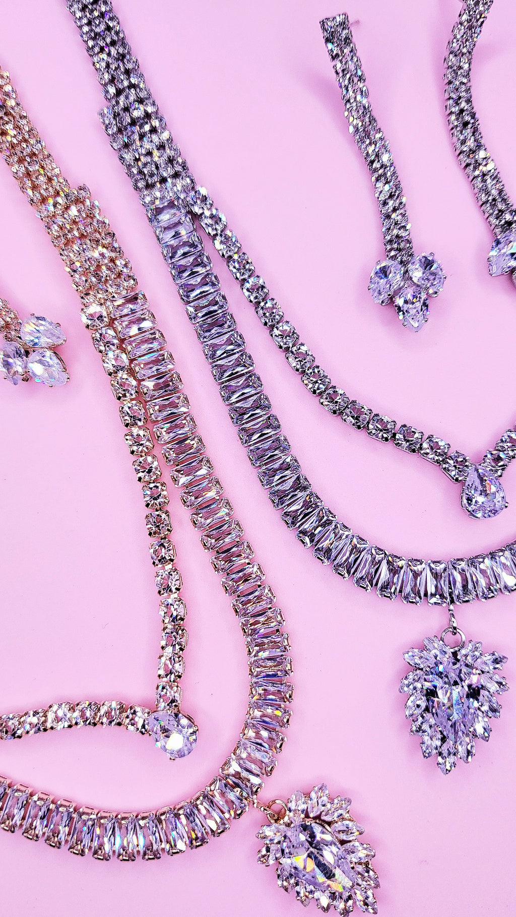 Goddess Crystal Baguette Cut Layered Necklace Set