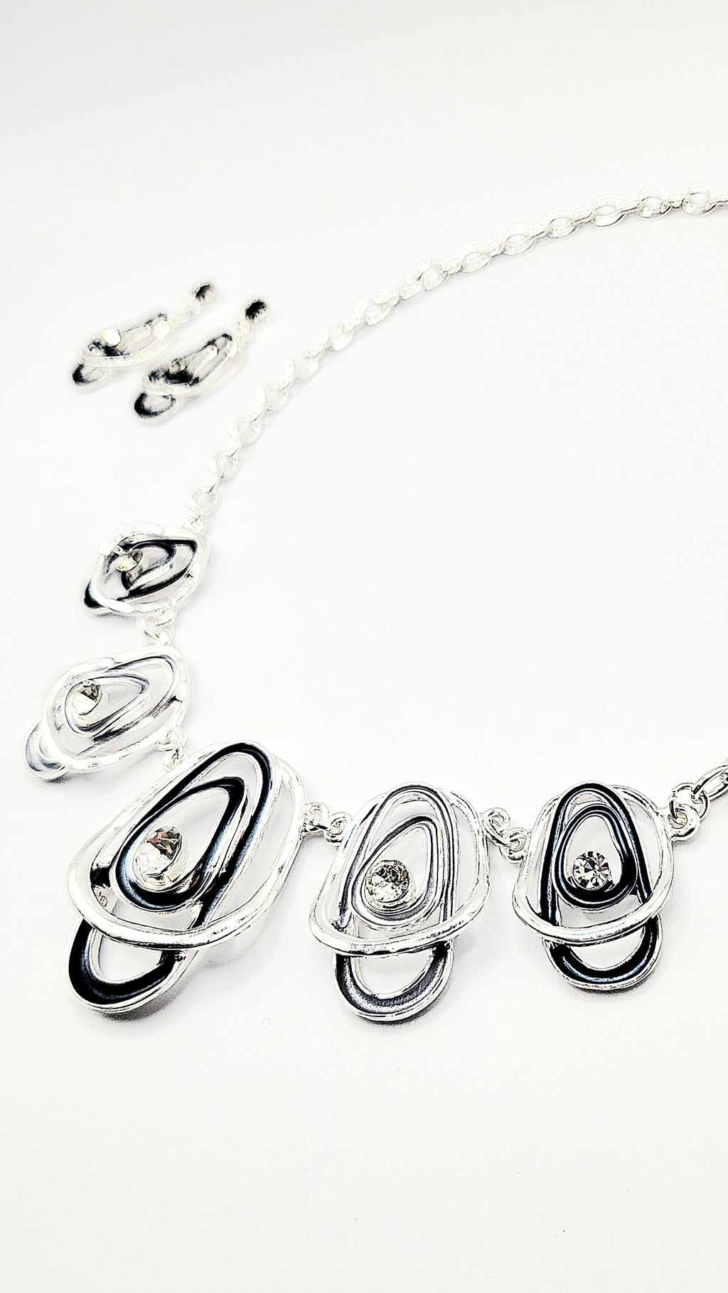 Abstract Layered Crystal Necklace & Earrings Set
