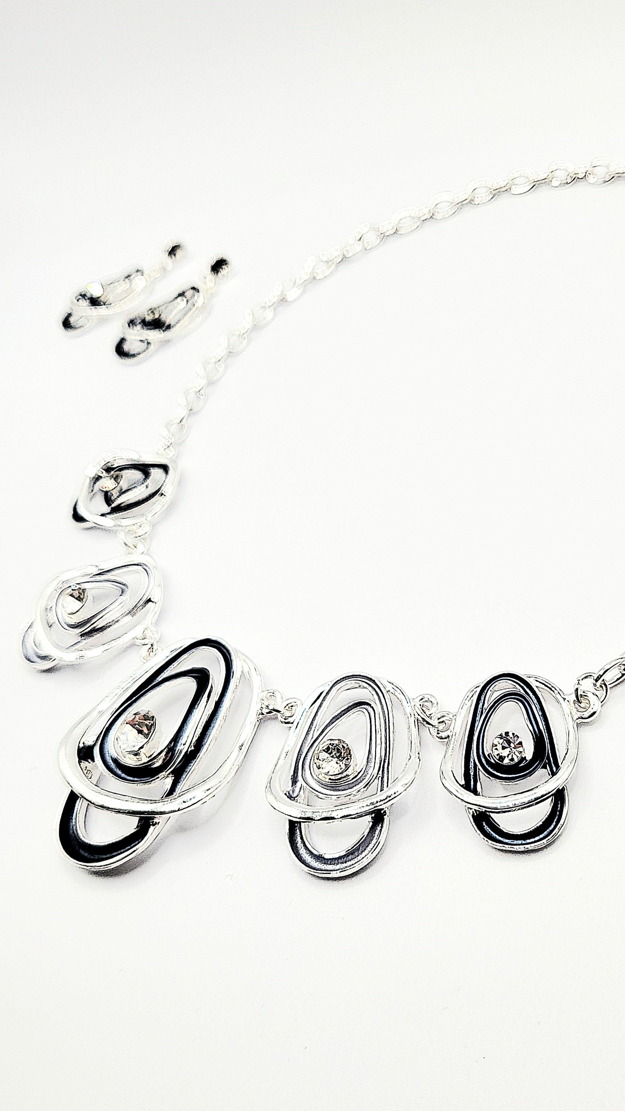 Abstract Layered Crystal Necklace & Earrings Set