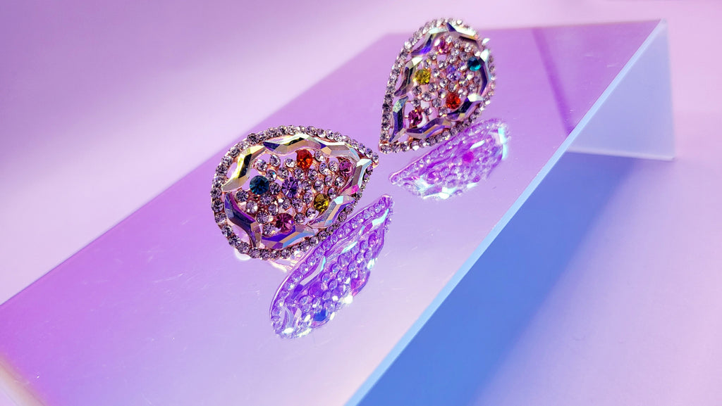 Rainbow Crystal Non Pierced Clip On Earrings