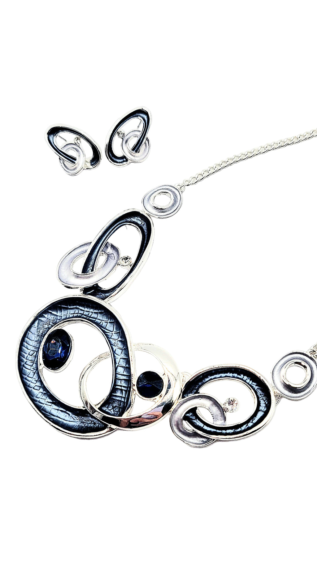 Abstract Oval Crystal Necklace & Earrings Set